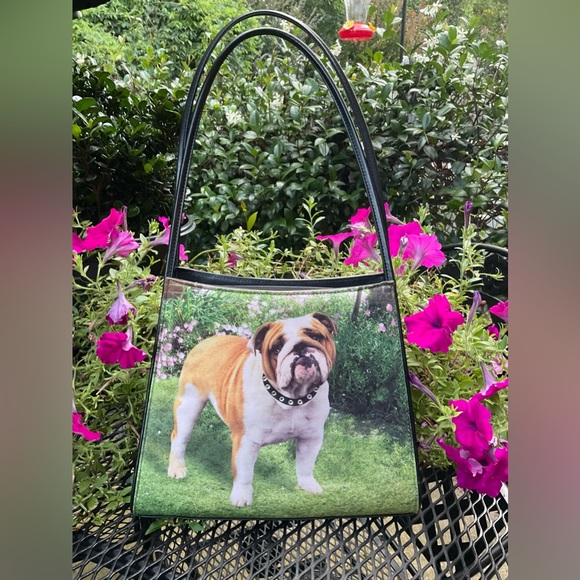 Adorable Bulldog Rhinestone Bling Collar Double Handle Silver Hardware Bag! - Picture 2 of 16